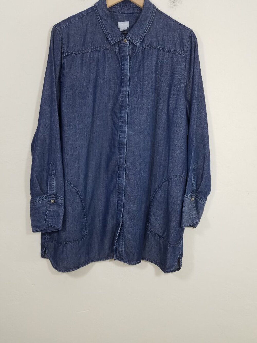 Chico's Lyocell Chambray Button Front Shirt Top Blouse Size 3 (USA size 16)